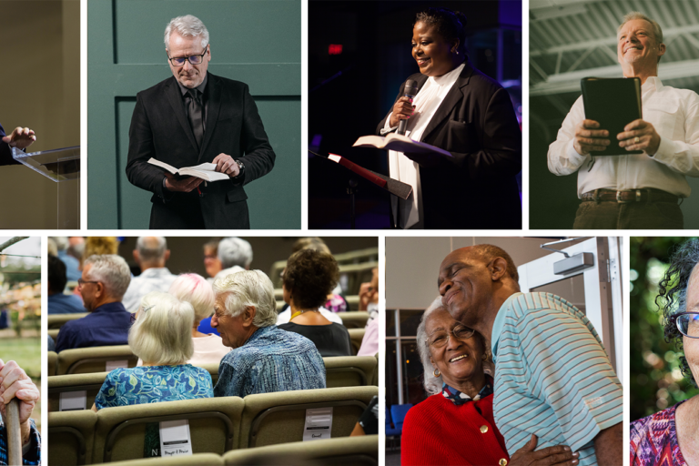Collage of photos of older pastors and older people